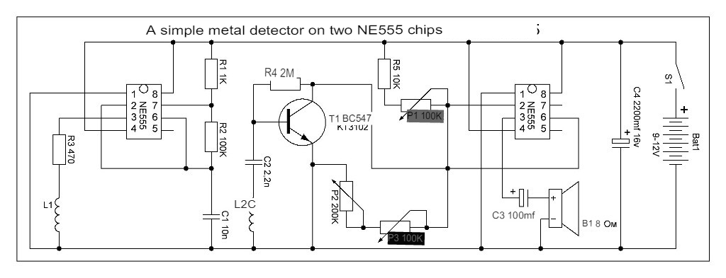 simple metal detector with 2 NE555